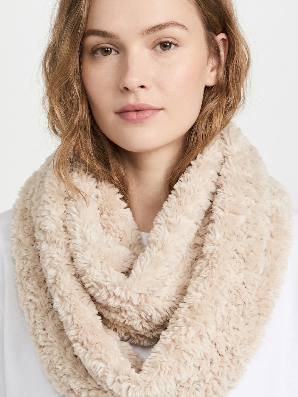 Plush Faux Fur Infinity Scarf - Beige